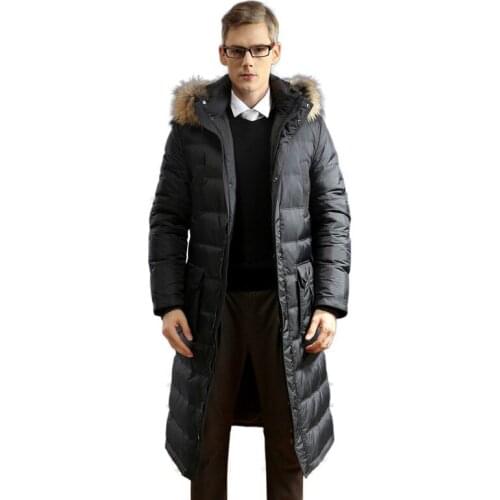 AYUSNUE White Goose Down Jacket Men Long Winter Coat Raccoon Fur Collar Plus Size warm Mens Down Jackets 2019 91608 KJ3095