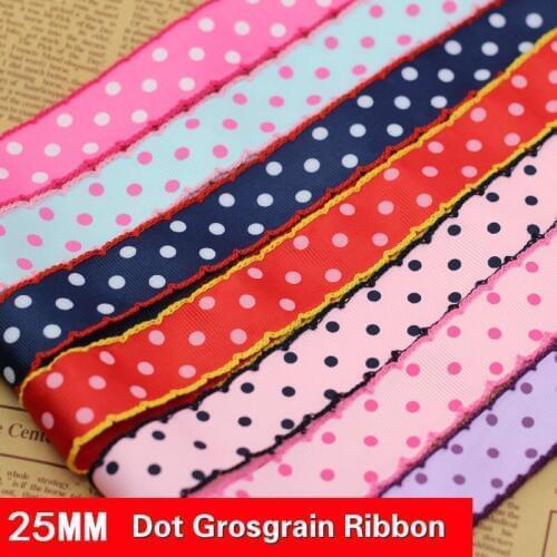 1''25mm Grosgrain Ribbon Printing Polka Dot Hair Bow Party Christmas Wedding Decoration DIY Gift Wrapping Accessories (1 Yard)