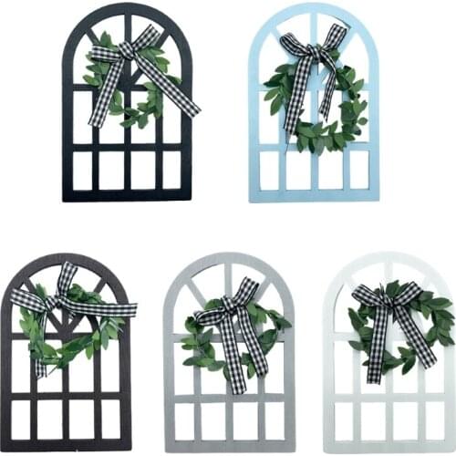 Wooden Farmhouse Window Tiered Tray Decoration Plaid Rustic Cathedral Arch Window Sign Shelf Spring Summer Stand