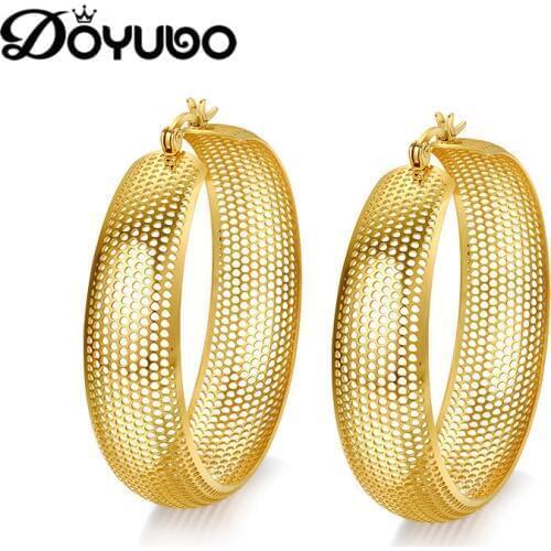 DOYUBO New Design Gold Color Big Hollow-out Hoop Earrings For Women 316L Stainless Steel Earrings Accessories Jewelry DB072