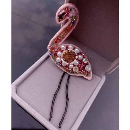 Flamingo sequins Rhinestones bead brooch patches applique sew on beading qpplique clothes shoes bags decoration patch DIY