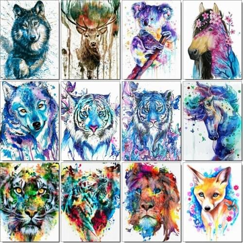 Huacan 5D DIY Diamond Painting Cross Stitch Full Square Wolf Tiger Mosaic Diamond Beads Embroidery Set Deer Animal Wall Picture