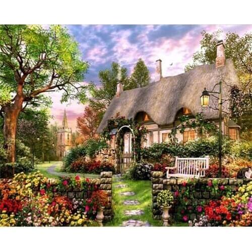 Painting On Canvas By Number With Frame For Drawing DIY Craft Kits For Adults Color Landscape House Picture Home Decoration Art