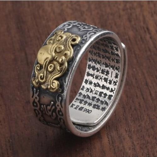 925 Sterling Silver animal Om mani padme hum Mantra MENS ring rings jewelry A2951