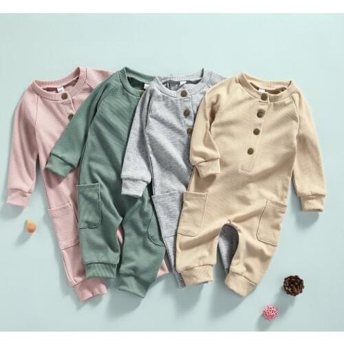 2021-06-21 Lioraitiin 0-12M Infant Baby Boy Girl Autumn Romper Long Sleeve Solid Jumpsuit Casual Clothing