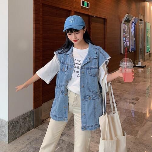 Spring Summer Short Denim Womens Vest 2020 Casual Slim Single Breasted colete feminino Sleeveless Jeans Jackets Coats