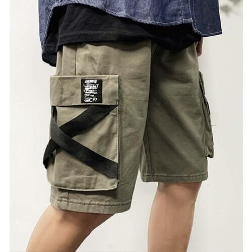 Hot 2020 elastic waist multi pocket Cargo Hiking Japanese loose sports overalls summer Korean trendy mens casual hiking shorts