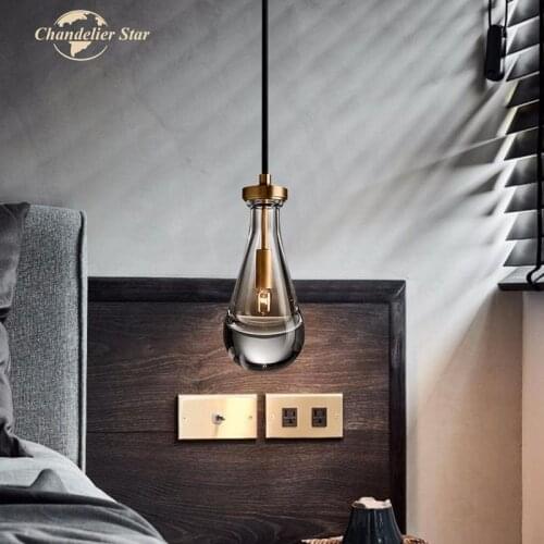 Rain Linear American Style LED Chandeliers Vintage Glass Metal Single Pendant Hanging Lamps Bedroom Living Room Lights Lustre