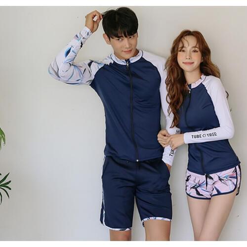 Mens Womens Rashguard set Swimsuit Zip Front Sun Protection Swim Shirt Bra Trunks UPF 50+ Sun Suit Rash Guard Surf Swim Suits