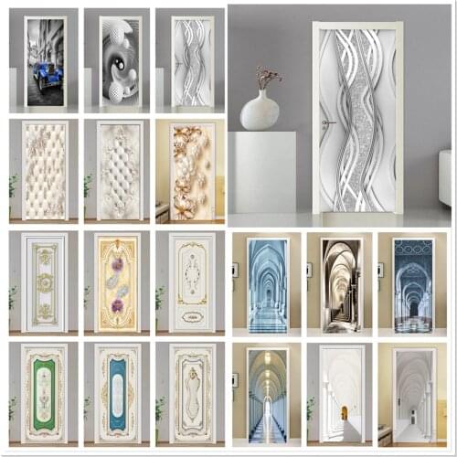 Bedroom PVC Door Sticker Modern 3D DIY European Fashion Wallpaper Living Room Art Door Poster Self-Adhesive Mural Stickers Home