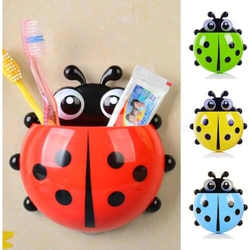 1pcs Ladybug Animal Insect Toothbrush Holder Bathroom Cartoon Toothbrush Toothpaste Wall Suction Holder Rack Container Organizer