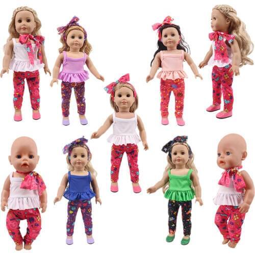 Doll Clothes 3Pcs/Set Silk/Head Hoop+Vest+Trousers For 18 Inch American Doll&43 Cm Born Doll For Generation Baby Girl`s Toy