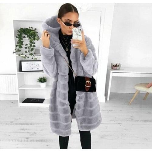 Retro Imitation Mink Fur Long Coats Outcoats Women Solid Colors Hooded Fashion Faux Fur Coats Big Pocket Casual Commute Outwears