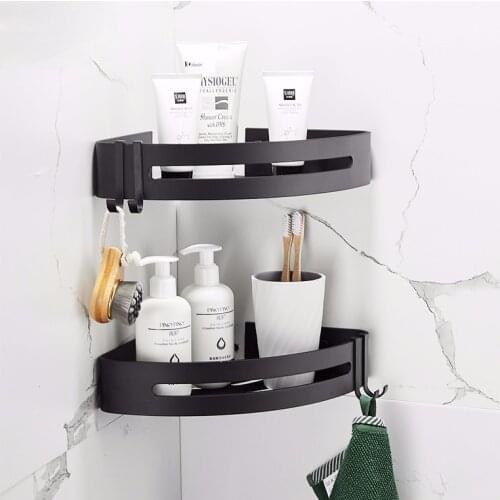 Bathroom Shelf Organizer Shower Storage Rack Black Corner Shelves Wall Mounted Aluminum Toilet Shampoo Holder