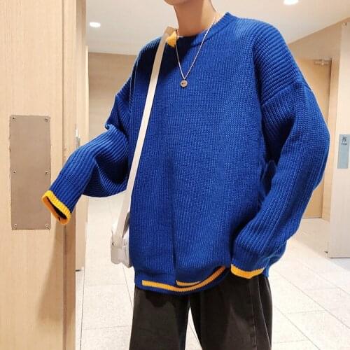 Casual Oversized Knitted Sweater Autumn Oversized Tops Men Korean Patchwork Sweaters Pullovers 2021 Mens Black Fashions