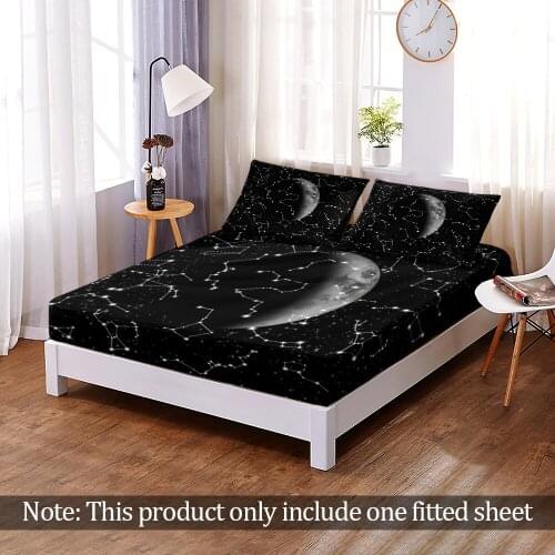 Modern 3D Print Fashion Moon Constellation Fitted Sheet Bedroom Flat Home Decor Custom Elastic Band Bed Sheet Queen King Adult