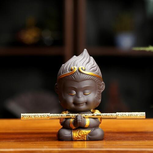 Handmade Purple Clay Chinese Kung Fu Tea Set Zen Tea Monkey King Tea Pet for Tea Tray Tea Table Decoration Car&Home Decorations