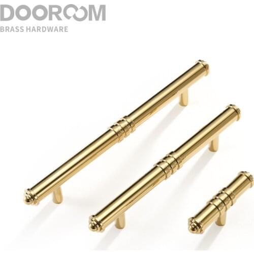 Dooroom Brass Furniture Handles Modern Shiny Gold PVD T-bar Pulls Wardrobe Dresser Cupboard Cabinet Drawer Shoe Box Knobs