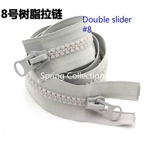 70/80/90/100/120/150/200cm Grey New #8 Resin zipper track double sides zipper head zipper for sleeping bag Down jacket coat