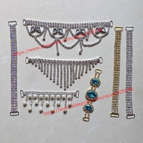 Short crystal chain for bikini embellishments pearl tassel chain for garments collar rhinestone trims for shoes bag accessory