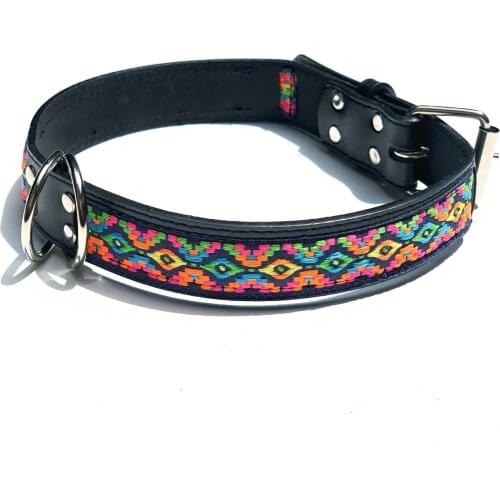 Dog collar splicing webbing ethnic PU leather cat and dog collar explosion-proof large, medium and small dog collar dog gear