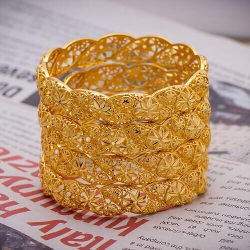 Wando 4Pcs/lot Gold Color Arab Flower Bangle for 4-9 years Baby Kids Children Middle Eastern Gifts Baby Bracelet Jewelry Gift