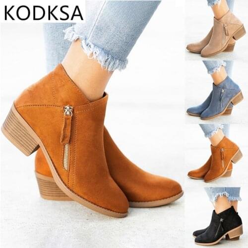 Women Ankle Boots Autumn Low Heels Leopard Boots Platform Sexy Ladies Khaki Pumps Boots Shoes 2021 New Winter