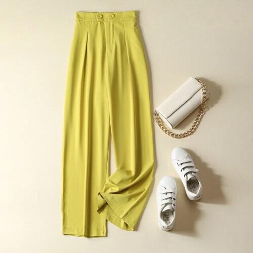 2021 Summer Women Long Pants High Waist Button Pants Women Casual Wide-leg Pants Solid Long Trousers Straight Suit Pants Women