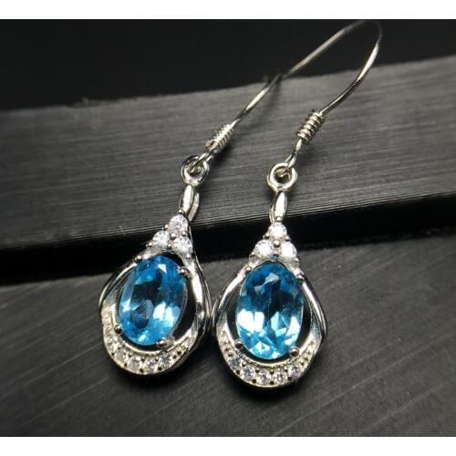 Uloveido Women Blue Topaz Drop Earrings for Women, 925 Sterling Silver Dangle Earrings for Women Girls 20% FR161
