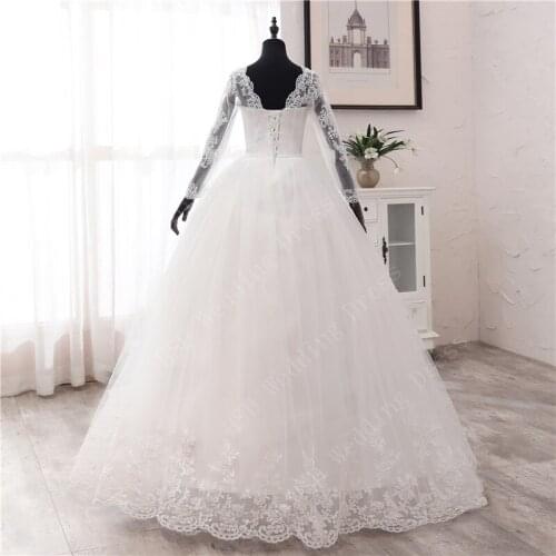 New Spring Lace Appliques Wedding Dresses Long Sleeve Vestidos De Novia 2021 White V-Neck Princess Bride Wedding Gowns Plus Size