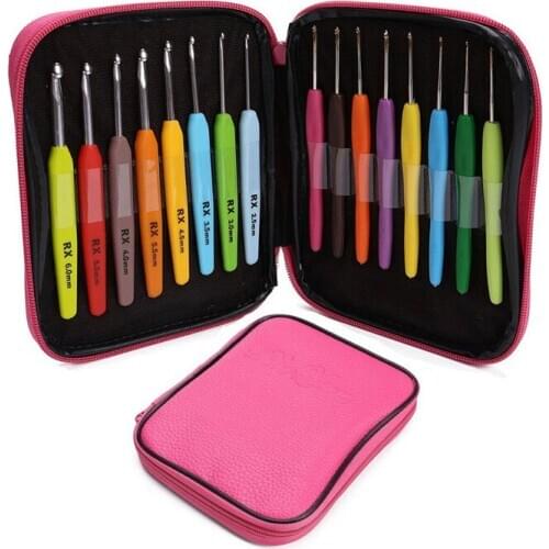 16pcs 1set 135mm Colored Crochet Hooks Yarn Aluminum Knitting Needles Set Tool Kit with Box