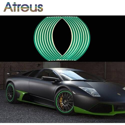 Atreus 16pcs Car Wheel Stickers Decals 14" Reflective Rim Tape For Toyota Avensis c-hr RAV4 Kia Rio Honda civic Hyundai tucson