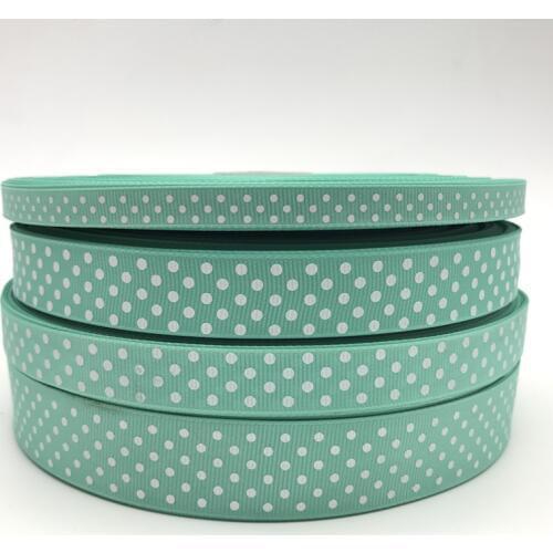 10mm 15mm 20mm 25mm Grosgrain Ribbon Cyan Printing Polka Dot Hair Bow Party Christmas Wedding Decoration DIY Gift Wrapping