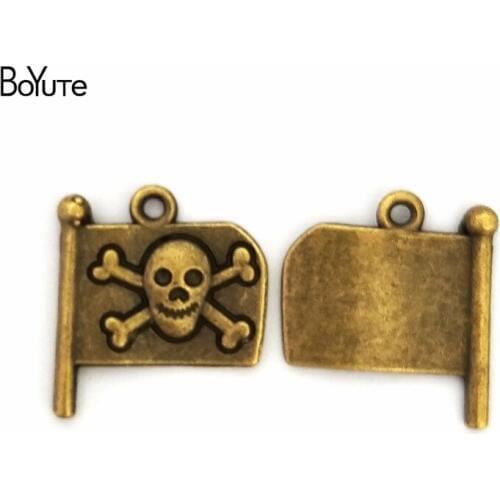 BoYuTe (60 Pieces/Lot) 21*19MM Antique Bronze Plated Charms Pendant Zinc Alloy Pirate Flag Charm Jewelry Findings Accessories