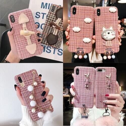 Pink Plaid Lint Warm Girl Style DIY Phone Case for iPhone 11 Pro Max 12 Mini XR X XS 7 8 6 6S Plus SE 2020 Cover
