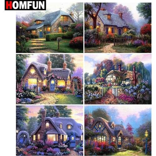 HOMFUN Paint With Diamond Embroidery "House garden landscape" Diamond Painting Full Square Round Picture Of Rhinestone Decor