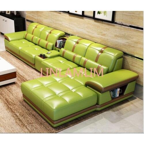 Living Room Sofa set furniture real genuine cow leather sofas bluetooth puff asiento muebles de sala canape L shape sofa cama