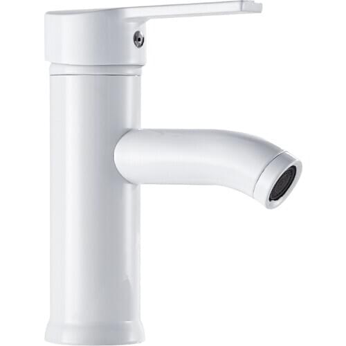 Single Handle Basin Faucet Hot and Cold Water Bathroom Sink Faucet Stainless Steel Basin Mixer Tap White Household Water Tap