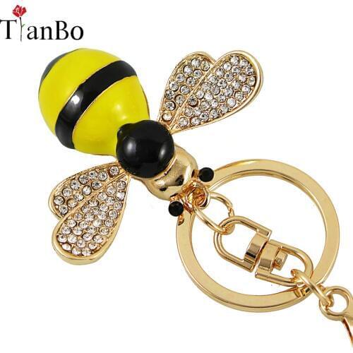 Creative Crystal Rhinestone Bee Honey Keychains Keyring Women Car Bag Charms Trinket Key Ring Holder Pendant Christmas Jewellery
