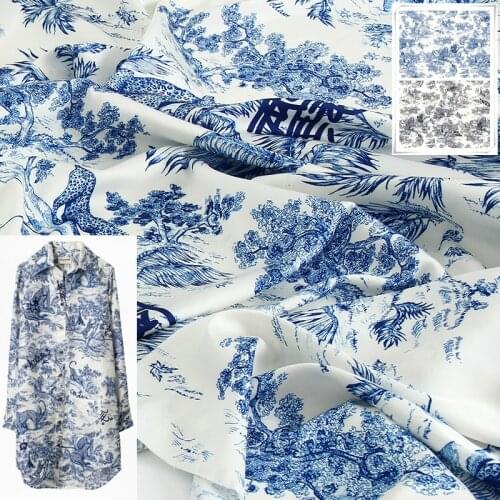 Leopard Jungle Animal Printed Polyester Stretch Satin Fabric Brand Soft Fashion Clothing Shirt Cloth for Dress Fabrics by Meter