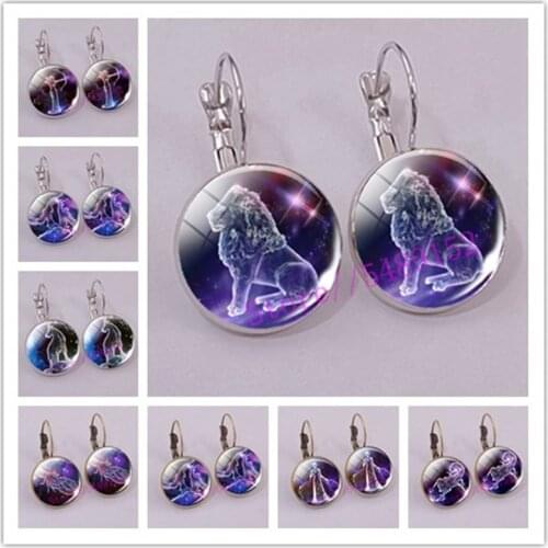 Fahion Blue Nebula Galaxy Hook Earrings Zodiac Constellation Sign Drop Earrings Glass Dome Pendant Women Jewelry