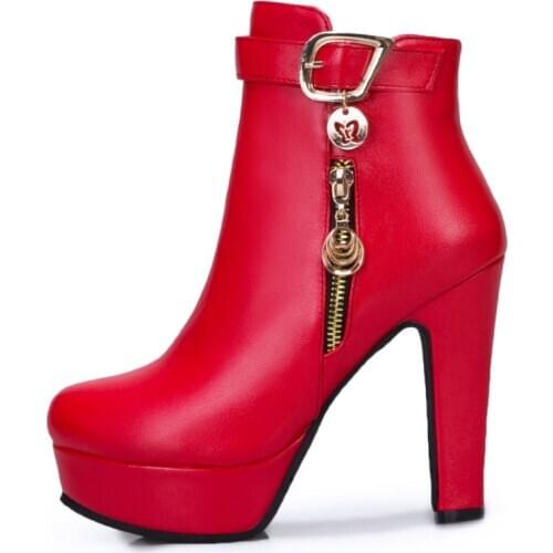 Fashion Ankle Boots For Women New 2021 Winter High Heels Boots Women Platform Red Yellow White Short Shoes Large Size 34- 45 48