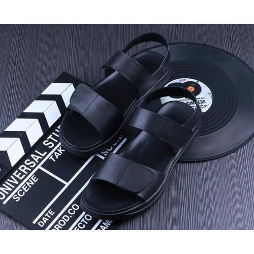 Men Summer New Style Genuine Leather Flat Hook&loop Flat Sandals Men Youth Trend Non-slip Casual Flat Beach Sandals Size 38-44