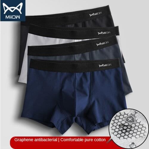 MIIOW Mens Underwear Pure Cotton Flat Angle Graphene Antibacterial Underwear Boys Sports Breathable Mens Underwear