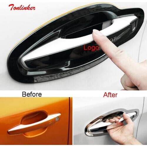 Tonlinker Exterior Car Four Door Handle Cover sticker For Peugeot 2008 2020 Car styling 8 PCS Stainless steel Cover Stickers