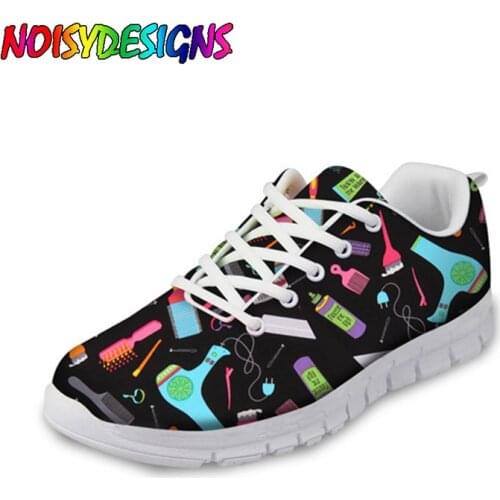 NOISYDESIGNS Women Flats Ladies Shoes Hairdresser Cosmetologist 3D Printing Breathable Womens White Shoes Sneakers Zapatos