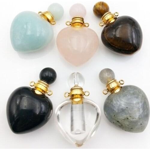 Natural gems stone perfume bottle necklace Essential Oil Diffuser Pendant lapiz lazuli amethysts quartz heart jewelry charm