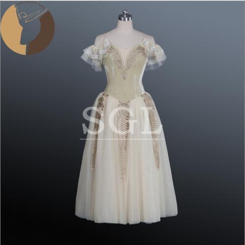 Adult Professional Tutu Skirt Velvet Bodies Long Chiffon Dresses For Competition Yellow Color Romantic Tutus Girls AT1175