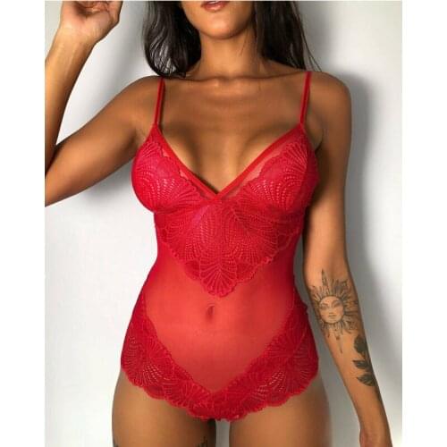 Sexy Lace Teddies Women One Piece Strapy Lace Babydoll Bodysuit Mesh Babydoll Teddy G-string Lingerie Underwear
