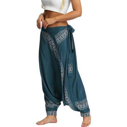 Womens Harem Loose Yoga Pants,Adjustable Waistband High Waist Casual Beach Pants Baggy Hippie Boho Aladdin Pants